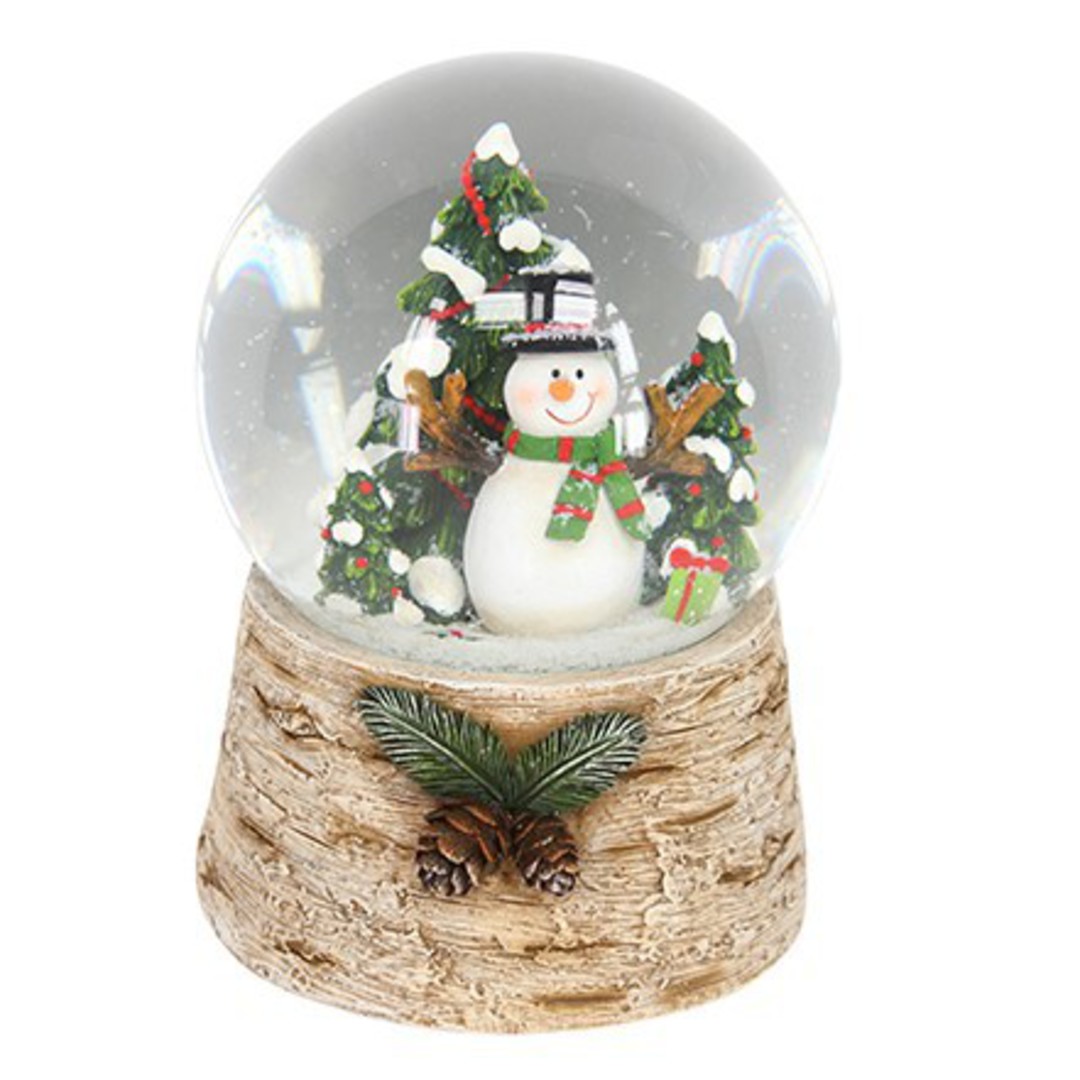 Musical Snow Globe, Snowman with Tree, Log Base 10cm image 0